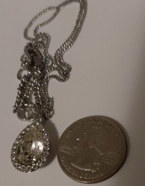 VINTAGE GIVENCHY Silver Teardrop Crystal Pendant Necklace - Clear
